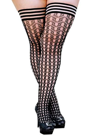 Kix'ies Black Circle Fishnet Thigh Highs